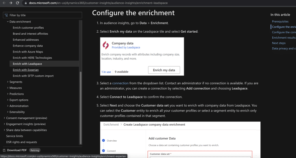Enrichment configuration instruction screenshot