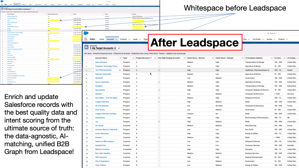 Before and after Leadpsace comparison of data