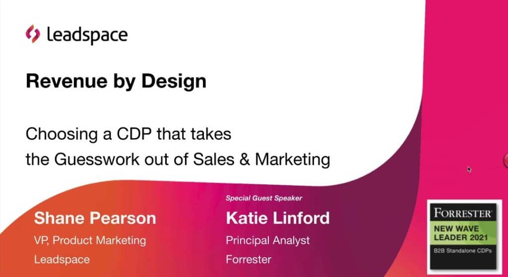 Intro slide for the "Revenue by Design" webinar
