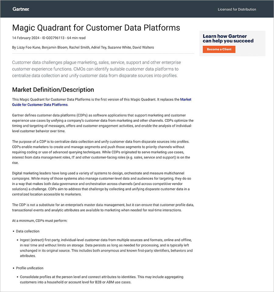 Magic quadrant for customer data platforms